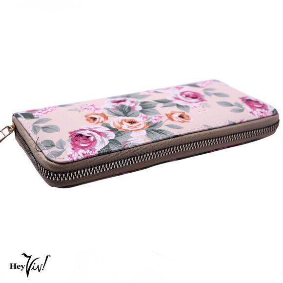 Ivory Rose Print Zip Wallet Clutch Easy to Hold and Carry 8 x4" - Hey Viv - Picture 2 of 5